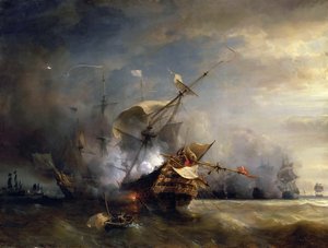 1707年10月21日にコーンウォールのリザードポイント近くで海戦 作： Jean Antoine Theodore Gudin