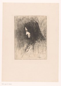 横から見たスカーフを巻いた老婆の胸像 作： Théodule Augustin Ribot