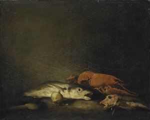 魚とロブスターのある静物 作： Théodule Augustin Ribot