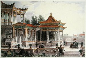 希望の星のパビリオン、トン・チョウ、1850年頃（カラーリトグラフ） 作： Thomas (after) Allom