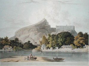 トリチノポリの岩、コーベリー川で撮影、「Oriental Scenery」のプレート45。Thomas and William (1769-1837) Daniellが彫刻した「Oriental Scenery: Twenty Four Views in Hindoostan」のプレート45。