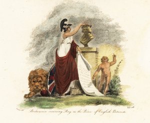英国植物学者の王子としてジョン・レイを戴冠するブリタニア.1806年（彫刻）