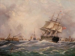 ポーツマス沖のイギリス軍艦