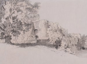 チェプストウ城（ガッシュの地面にペン、ブラシ、インク） 作： Thomas (attr. to) Tudor