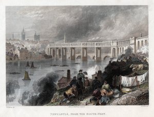 ニューキャッスルのタイン川に架かる高層橋、1849 年 作： Thomas Abiel Prior