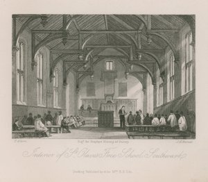 St Olaveのフリースクールの内部 作： Thomas Allom