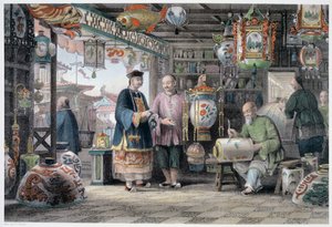 「北京のランタン商人のショールーム」、中国、1843 作： Thomas Allom