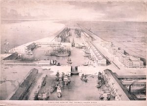 テムズヘブンドック、ロンドン、c1830 作： Thomas Allom
