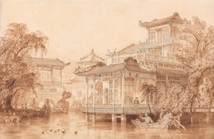 A casa de um comerciante chinês perto de Cantão