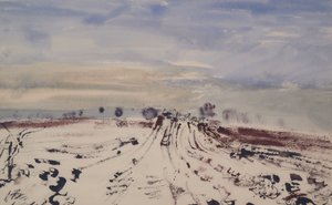 雪の中の農道、20世紀（水彩） 作： Thomas Barclay Hennell
