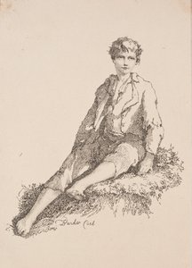 ポリオートグラフィーの標本: 芝生の土手に座る少年、1803 年。