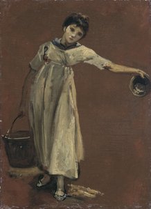 ペール缶を運ぶ少女（キャンバスに油彩） 作： Thomas Barker of Bath