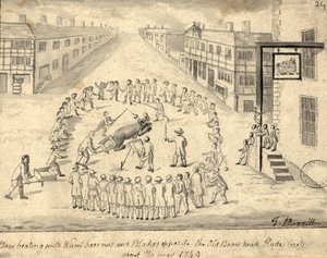 ベアベイティング、マンチェスター、1819年（ペンとインクで紙を洗う）