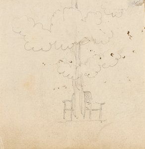 幹の両側に椅子が2脚置かれた木の習作 作： Thomas Baxter