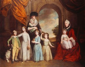 1776年の風景を超えたアーチの前の、長編の、クレイヴン・チルドレンのグループの肖像画 作： Thomas Beach