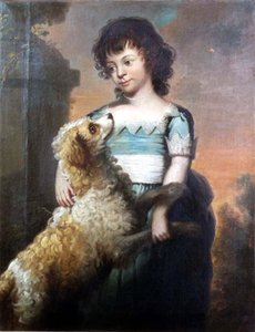 犬を連れた青いドレスの少女の肖像 作： Thomas Beach