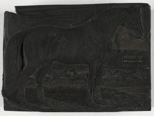 四足動物の一般的な歴史からの黒い馬の木版画
