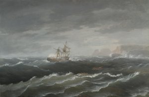 岩が多い海岸近くの難破船 作： Thomas Birch