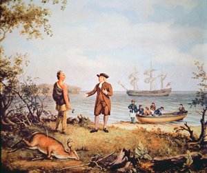ウィリアム・ペンが初めてアメリカに到着し、ネイティブ・アメリカンと出会う（1682年）（油彩・キャンバス