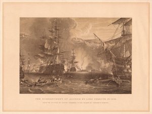 1816年、1878年のエクスマス卿によるアルジェの砲撃。 作： Thomas Brown