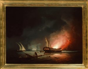 海戦後のフリゲートの燃焼 作： Thomas Buttersworth