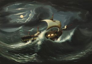 嵐に翻弄されたフリゲート艦、19 世紀半ば。 作： Thomas Chambers