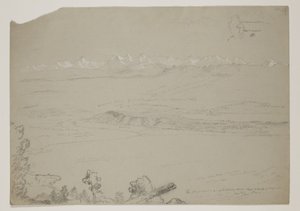 1841年スイス、ヒルショーモンのイベルドン湖またはヌーシャテル（紙にガッシュを塗った鉛筆） 作： Thomas Cole