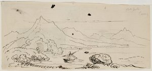 ランドスケープスケッチ、1841年（クリーム色の紙の上にペンと黒のインク） 作： Thomas Cole