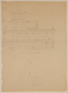 キャッツキルで提案されたヴィラの側面立面図 作： Thomas Cole