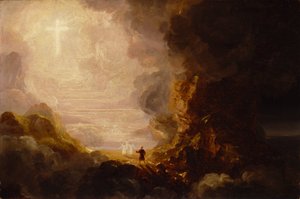 旅の終わりの十字架の巡礼者（シリーズ『十字架と世界』のための研究） 作： Thomas Cole