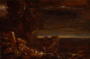 The Pilgrim of the World at the End of His Journey」は、「The Cross and the World」シリーズのスタディです。 作： Thomas Cole