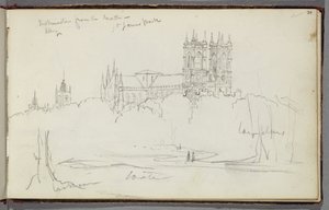 北からのウェストミンスター寺院、セントジェームスパーク、1830年頃（紙に鉛筆） 作： Thomas Cole