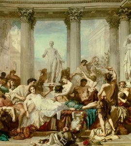 の詳細です。トマス・クチュール（1815-1879）の絵画「デカダンスのローマ人」。