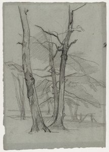 木々のある景観研究c。 1870-1875。 作： Thomas Couture