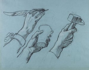 手の3つの研究c。 1876 作： Thomas Couture