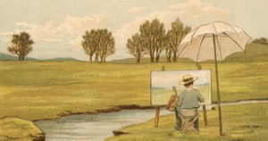 ホームライフ。領地で絵を描く子供 作： Thomas Crane