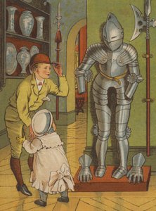 パリ。クリュニー美術館の甲冑姿の男（カラーリトグラフ 作： Thomas Crane