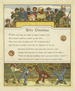 子供たちが下の通りで腕立て側転をしながらオムニバスで旅行する乗客 作： Thomas Crane