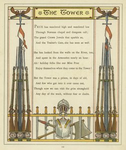 鎧と武器の画像が描かれたロンドン塔についての詩 作： Thomas Crane