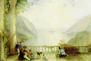 バルコニーの人物、おそらくウェストポイント、1840-45年頃（パネルに油彩） 作： Thomas Creswick