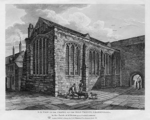 1825年にロンドンのリーデンホールにあるホーリートリニティチャペルの北東ビュー。 作： Thomas Dale