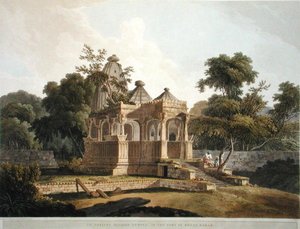 バハールのロータス要塞にある古代ヒンドゥー教寺院、「Oriental Scenery」のプレート12。1796年に出版された「Oriental Scenery: Twenty Four Views in Hindoostan」のプレート12（カラーリトグラフ）。