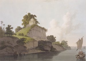 ガンジス川沿いのカーラ近くのヒンドゥー寺院、「東洋の風景：ヒンドゥースタンの24の景色」、1796年 作： Thomas Daniell