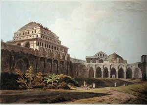 マドゥラの宮殿の一部、1797年発行の「Oriental Scenery」のプレートXIII（カラー・アクアチント） 作： Thomas Daniell
