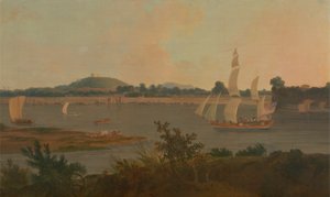 モンギール砦を過ぎてガンジス川を下るピナス 作： Thomas Daniell