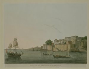 ガンジス川沿いのベナレス近くのラムヌルガー、1796年 作： Thomas Daniell