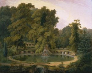 セジンコート公園の寺院、噴水、洞窟 作： Thomas Daniell