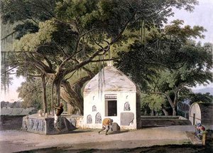バハールのギャーにあるヒンドゥー教徒の聖なる木（「Oriental Scenery」より）。ヒンドゥースタンの24の風景」より