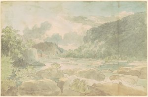 下からのハーパーズフェリー、c.1825-26（紙に水彩でペンとインク） 作： Thomas Doughty