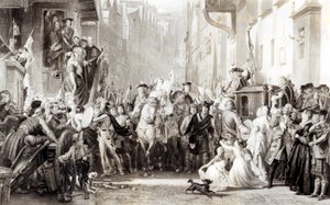 チャールズエドワード王子（1720-88年）と1745年9月21日のプレストンの戦いの後、エディンバラに入るハイランダーズ（105438を参照） 作： Thomas Duncan